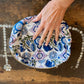 HAND-PRINTED COTTON MAKE-UP BAG SET BLUE