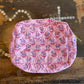 HAND-PRINTED COTTON MAKE-UP BAG SET PINK