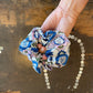 HAND-PRINTED COTTON MAKE-UP BAG SET BLUE